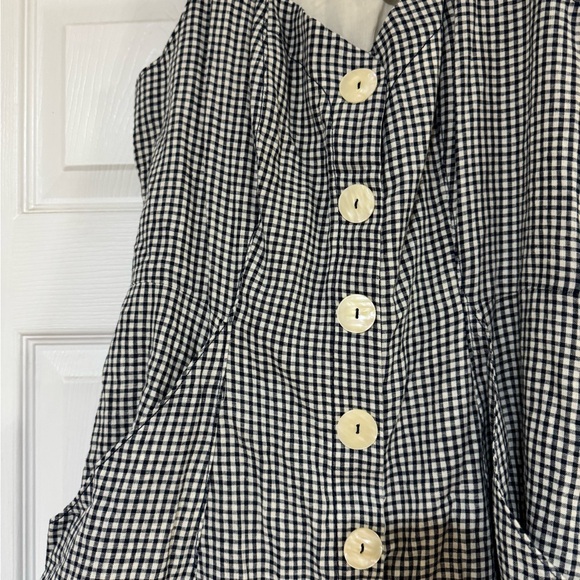 HTF Anthropologie Navy Blue Linen Cotton Gingham Camellia Collared Dress Size 10 - Picture 6 of 13